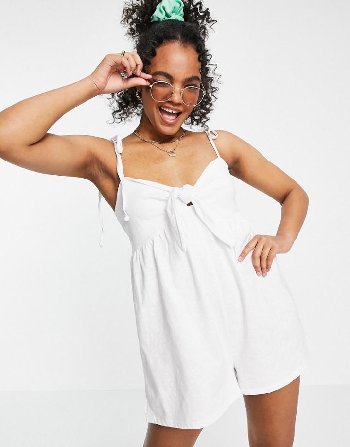 Asos Design Tie Front Swing Sleeveless Romper In White