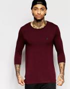 Asos Extreme Muscle 3/4 Sleeve Top With Embroidery - Oxblood