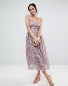 Asos Design Bandeau Lace Midi Prom Dress - Pink