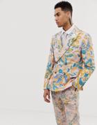 Asos Design Wedding Slim Suit Jacket In Paisley Print - Beige