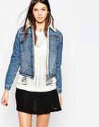 Pepe Jeans Emma Denim Jacket With Faux Shearling Collar - Blue
