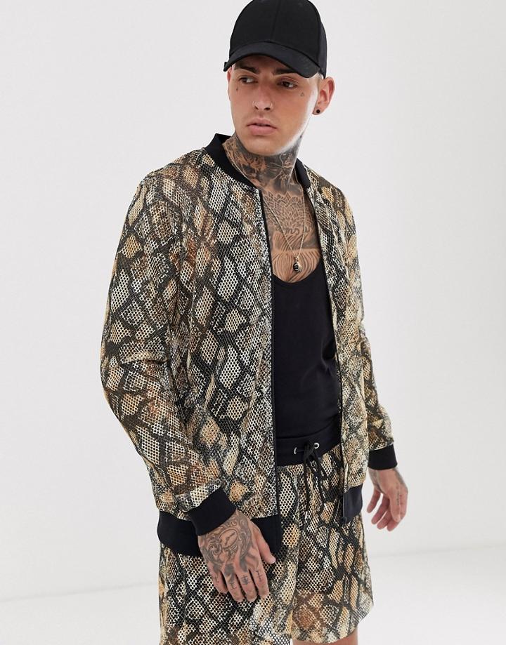 Asos Design Festival Two-piece Mesh Bomber In Snake Print - Multi