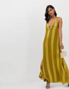 Asos Design Trapeze Maxi Dress With Plunge Neck In Soft And Solid Stripe-multi