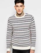 Asos Lambswool Rich Sweater In Multi Fairisle Pattern - Ecru