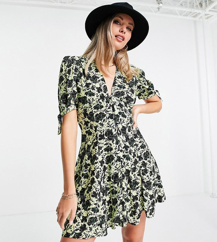 Topshop Tall Yellow Floral Tea Dress-multi