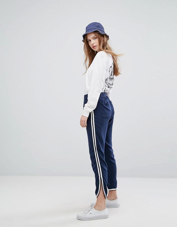 Rvca Relaxed Straight Leg Jogger With Contrast Piping - Blue