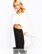 Love V Neck Top With Longline Fluted Sleeve - Black