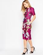 Asos Occasion Wiggle Dress In Floral Placement Print - Print