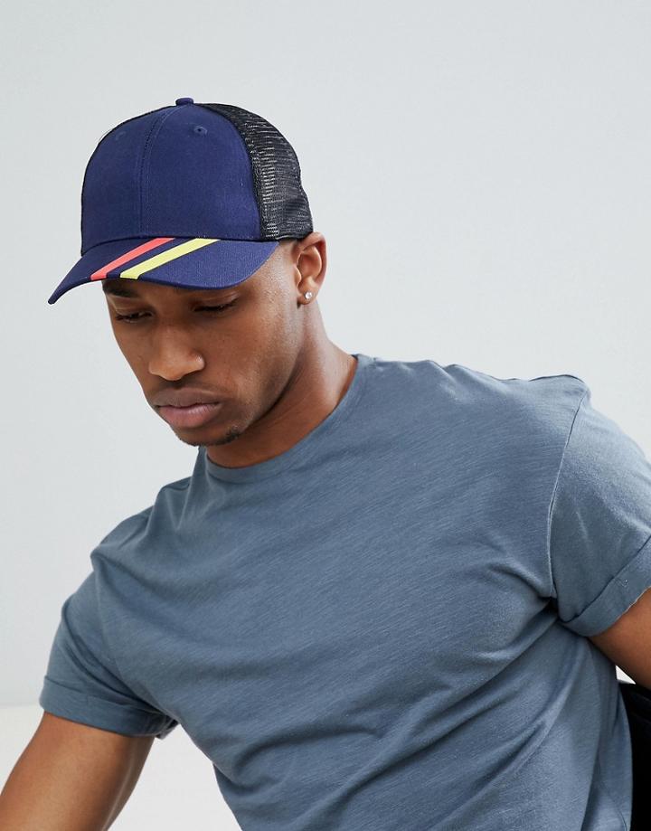 Brave Soul Baseball Cap Retro Stripe Navy - Blue