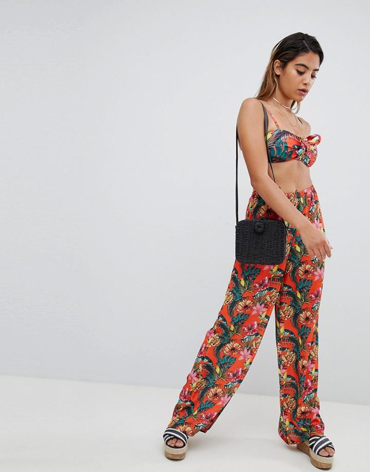 Missguided Tropical High Waist Beach Pants - Multi