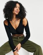 Asos Design Wrap Sweater With Cut Out Detail In Black