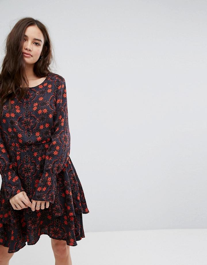 Vila Frill Hem Floral Midi Dress - Multi