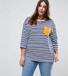 Asos Curve Long Sleeve T-shirt In Chunky Stripe With Contrast Pocket - Multi