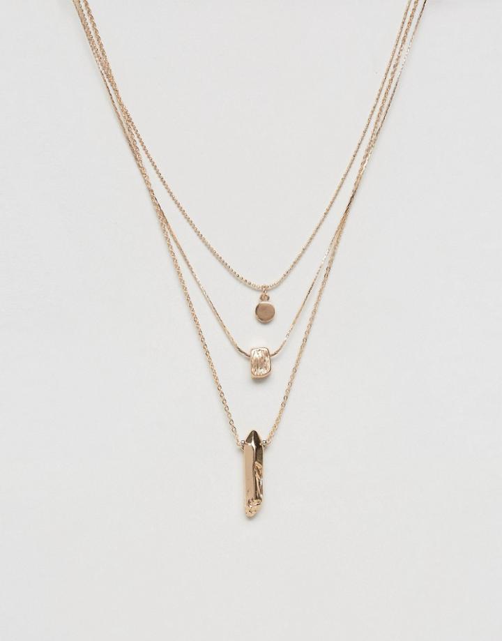 Asos Pack Of 3 Gold Nugget Layering Necklaces - Gold