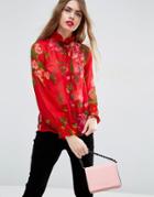 Asos Floaty Blouse In Oversized Red Floral - Multi