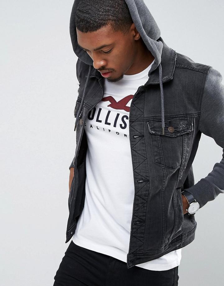 Holliser Denim Jacket With Jersey Sleeves And Hood - Black