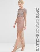 Maya Petite All Over Mesh Maxi Dress With Embellished Bodice Detail - Nude