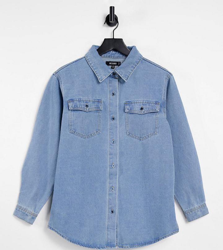 Missguided Oversized Shirt In Mid Wash - Part Of A Set-blues