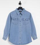 Missguided Oversized Shirt In Mid Wash - Part Of A Set-blues
