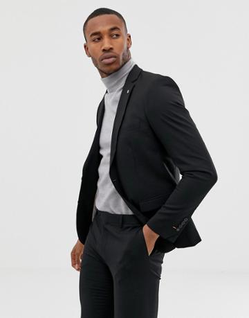 Avail London Single Breasted Skinny Suit Jacket In Black - Black