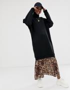 Asos Design Maxi Sweat Dress With Leopard Print Hem