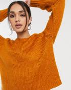 Only Crew Neck Long Sleeve Sweater In Pumpkin Stone-orange