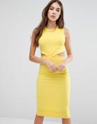 Wal G Pencil Dress With Cut Outs - Yellow