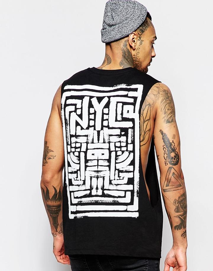 Asos Sleeveless T-shirt With Nyc Back Print - Black