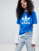 Adidas Originals Trefoil Oversized T-shirt In Blue - Blue