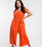 Asos Design Curve Frill Sleeve Jumpsuit With Cut Out Back-red