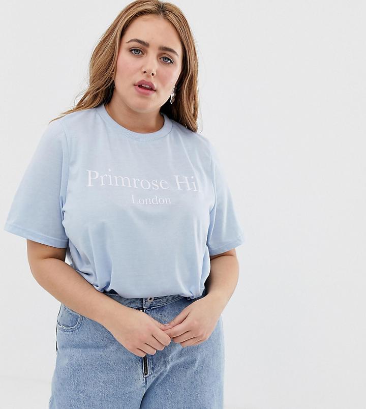 Daisy Street Plus Relaxed T-shirt With Primrose Hill Slogan-blue
