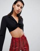Lasula Knot Front Top In Black - Black
