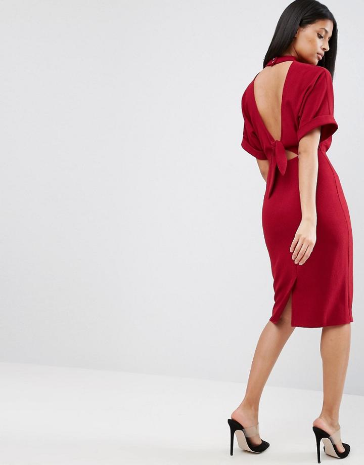 Asos High Neck Open Back Wiggle Dress - Red