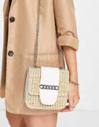 Truffle Collection Straw Bag With Chain In White