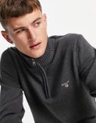 Gant Shield Logo Casual Cotton Knit Half Zip Sweater In Anthracite Heather-grey