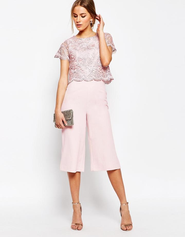 Warehouse Lace Culotte Jumpsuit - Light Pink