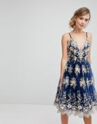 Chi Chi London Premium Scalloped Metallic Lace Midi Dress - Navy