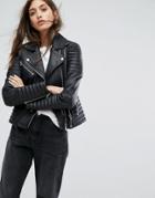 Goosecraft Leather Biker Jacket With Ribbed Detail - Black