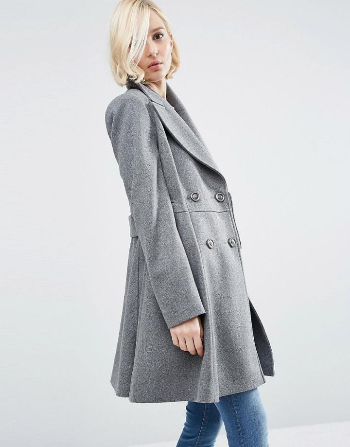 Asos Skater Coat In Wool Blend With Biker Detail - Gray