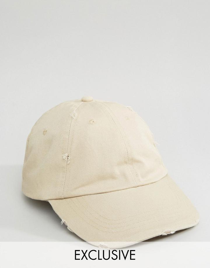 Reclaimed Vintage Distressed Baseball Cap In Sand - Beige