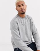 Asos Design Sweatshirt In Gray Marl With Silver Neck Zips