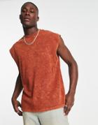 Asos Design Heavyweight Oversized Tank Top In Brown Acid Wash - Brown