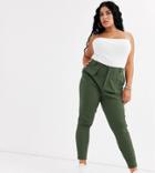Asos Design Curve Ponte Skinny Pants With Utility Pockets-green