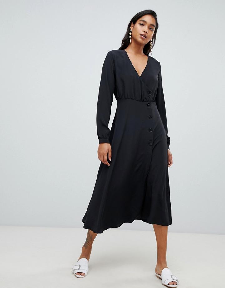Vila Button Side Midi Dress - Black