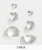 Monki 3 Pack Hoop Earrings In Silver - Silver