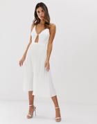 Glamorous Curve Midi Dress With Tie Front-white