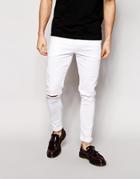 Asos Super Skinny Jeans With Knee Rips - White