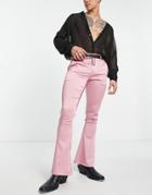 Asos Design Flared Smart Pants In Pink Satin