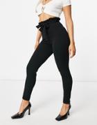 Flounce London Cigarette Pants With Paperbag Waist In Black