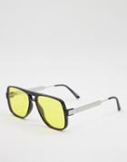 Spitfire Orbital Unisex Aviator Sunglasses In Black With Yellow Lens
